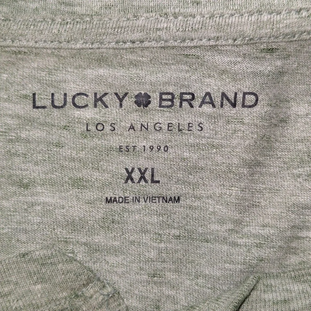 Lucky Brand Womens XXL Henley Shirt Short Sleeve Heather Green Cotton Blend Top